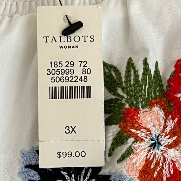 Talbots Woman Cool Cotton Floral Embroidered Blouse With Smocked Necklin… - Picture 13 of 14